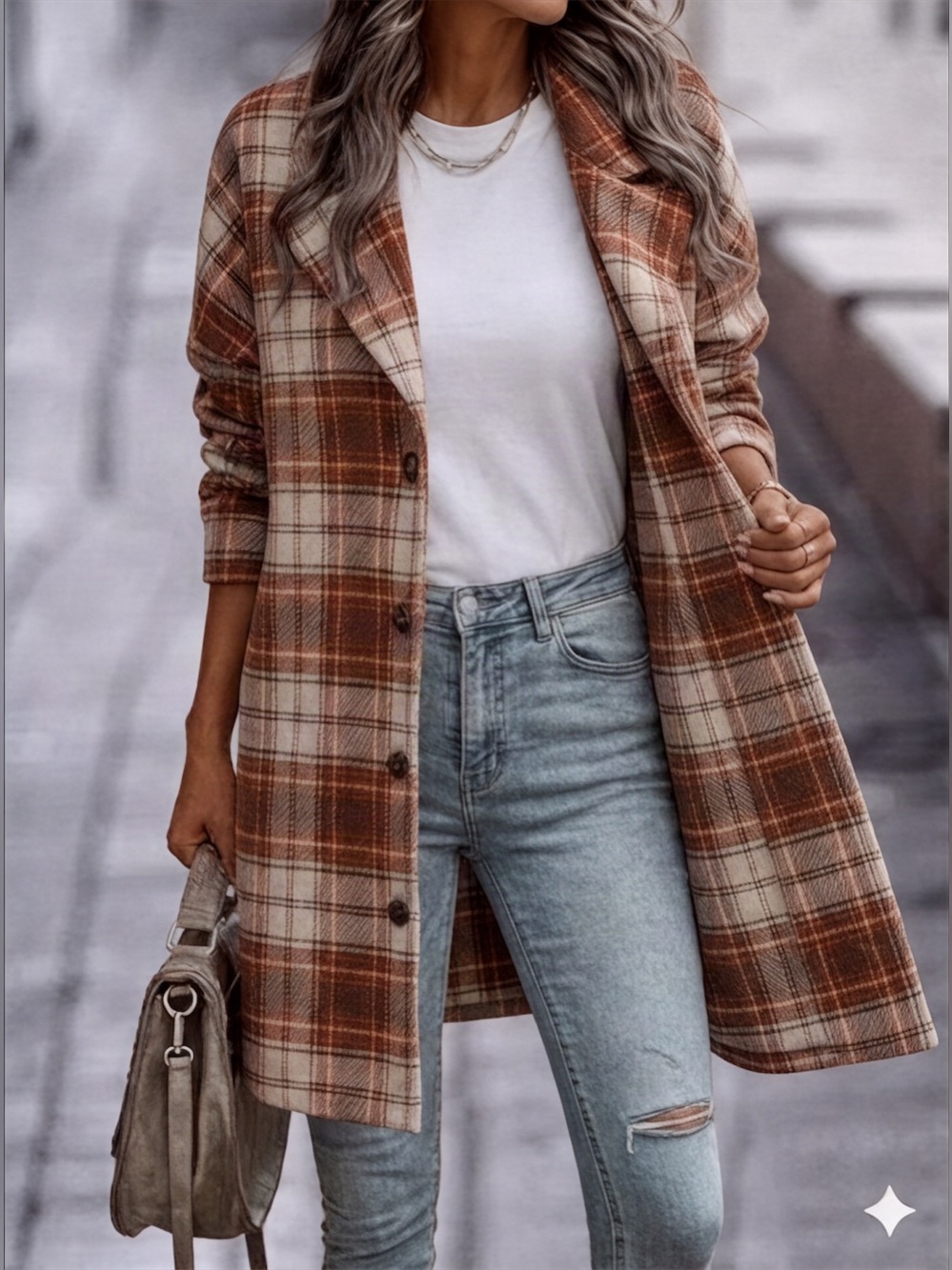 Umgee Women's Plaid Button-Up Long Coat
